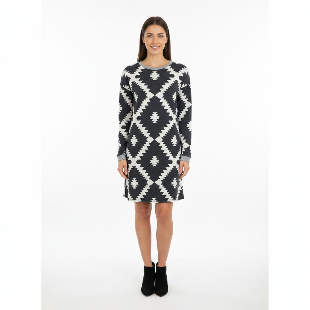 Madeline Sparklestein T-Shirt Dress Navy and White Aztec Design Size Large